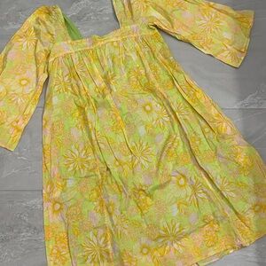 ModCloth Lime Yellow Floral Puff Sleeve Dress Retro Cottagecore